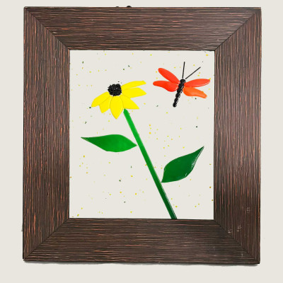 Framed Glass Art – Sunflower & Butterfly