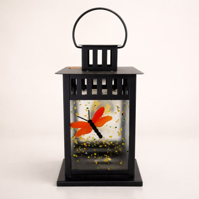 Handcrafted Dragonfly Fused Glass Decorative Lantern