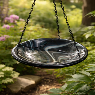 Black & Gray Swirl Glass Butterfly Puddler – Handcrafted Fused Glass Garden Feeder Black & Gray Swirl Glass Butterfly Puddler – Handcrafted Fused Glass Garden Feeder