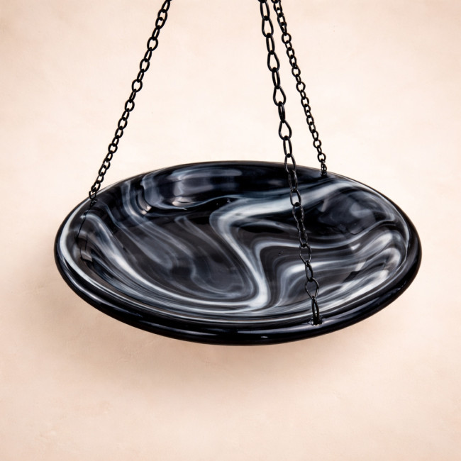 Black & Gray Swirl Glass Butterfly Puddler – Handcrafted Fused Glass Garden Feeder