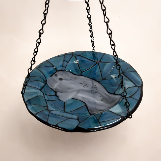 Blue Lagoon- Manatee · Handmade Butterfly Puddler Glass Garden Feeder