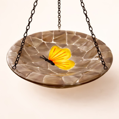 "Golden Wing Tribute” Butterfly Feeder – Handcrafted Fused Glass
