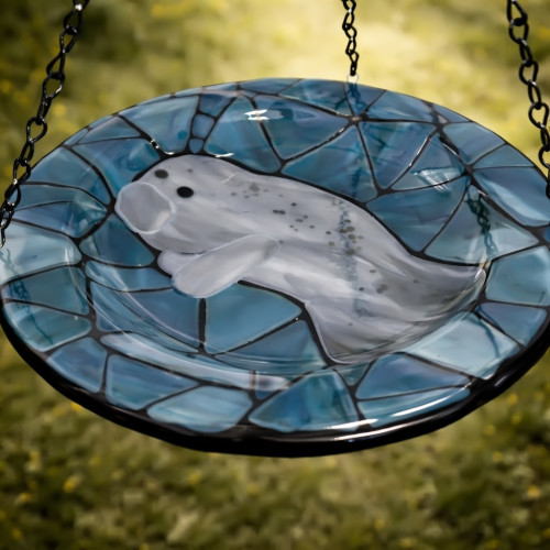 Blue Lagoon- Manatee · Handmade Butterfly Puddler Glass Garden Feeder