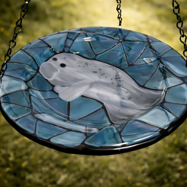 Blue Lagoon- Manatee · Handmade Butterfly Puddler Glass Garden Feeder