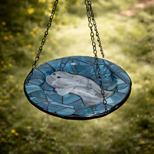 Blue Lagoon- Manatee · Handmade Butterfly Puddler Glass Garden Feeder