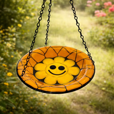 “Sunshine Smile” Hanging Butterfly Puddler Glass Garden Feeder “Sunshine Smile” Hanging Butterfly Puddler Glass Garden Feeder