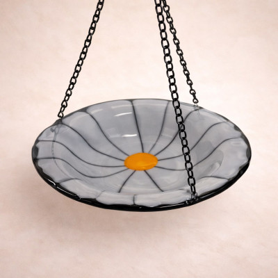 Smoke Gray Flower Glass Butterfly Feeder - Handcrafted Garden Art