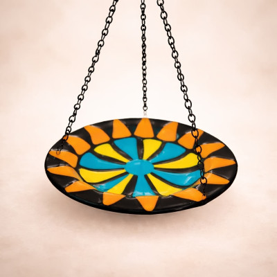 Handcrafted Sunburst Blue & Yellow Hanging Butterfly Feeder