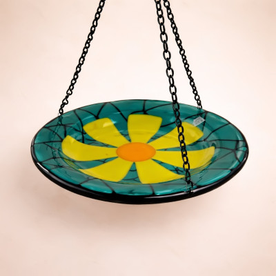 Handcrafted Teal & Yellow Floral Butterfly Feeder Handcrafted Teal & Yellow Floral Butterfly Feeder