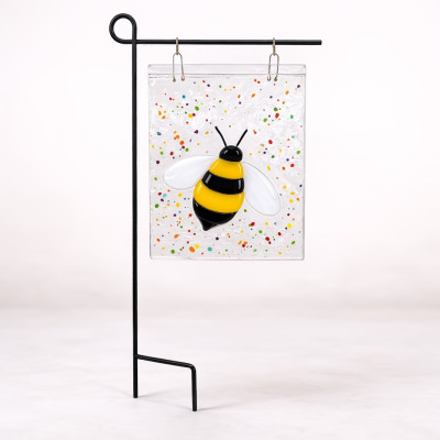 Handcrafted Bumblebee Fused Glass Garden Stake Panel
