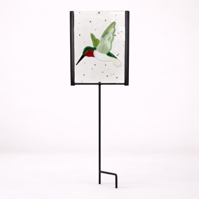 Handcrafted Hummingbird Fused Glass Garden Stake