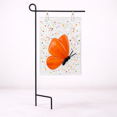 Handcrafted Orange Butterfly Fused Glass Garden Stake
