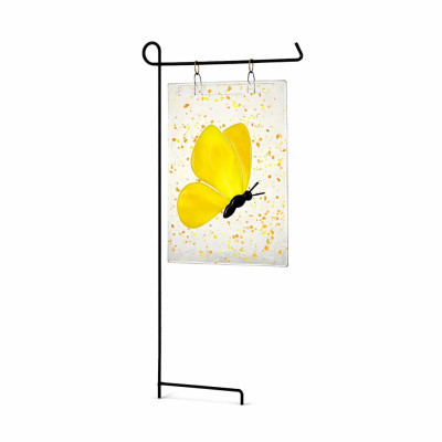 Handcrafted Yellow Butterfly Fused Glass Hanging Garden Panel – Yard Art